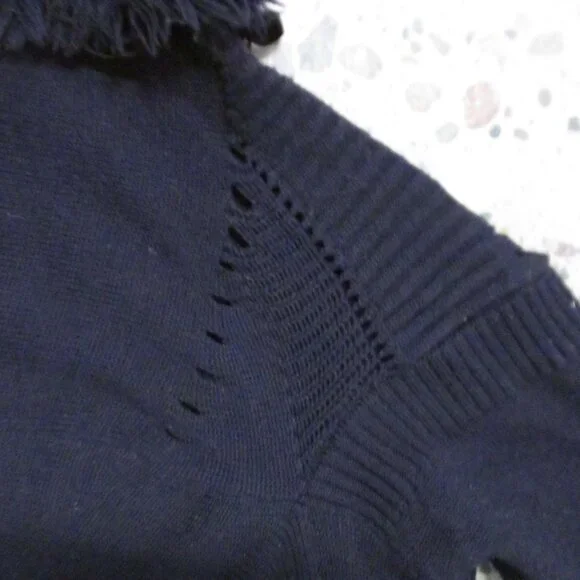 HIGH Womens S Navy Blue Wool Turtleneck Short Sweater Long Sleeve Lightweight - Picture 11 of 16